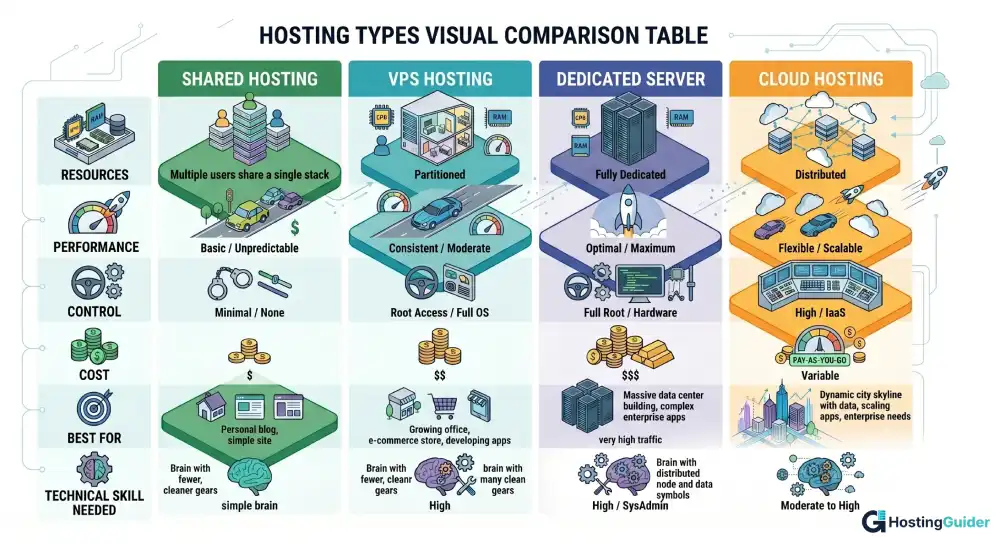 Shared vs VPS vs Dedicated vs Cloud hosting