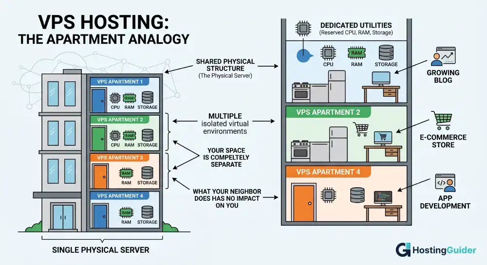 VPS hosting vs shared hosting analogy