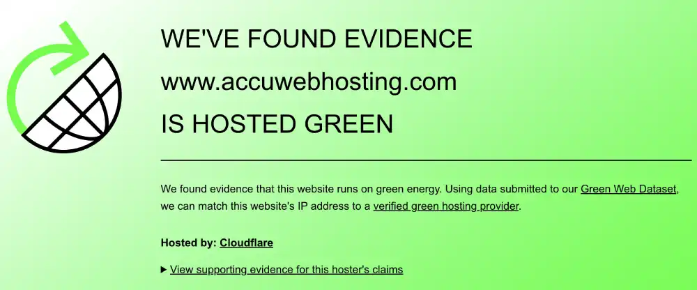 The Green Web Foundation verification for AccuWeb Hosting