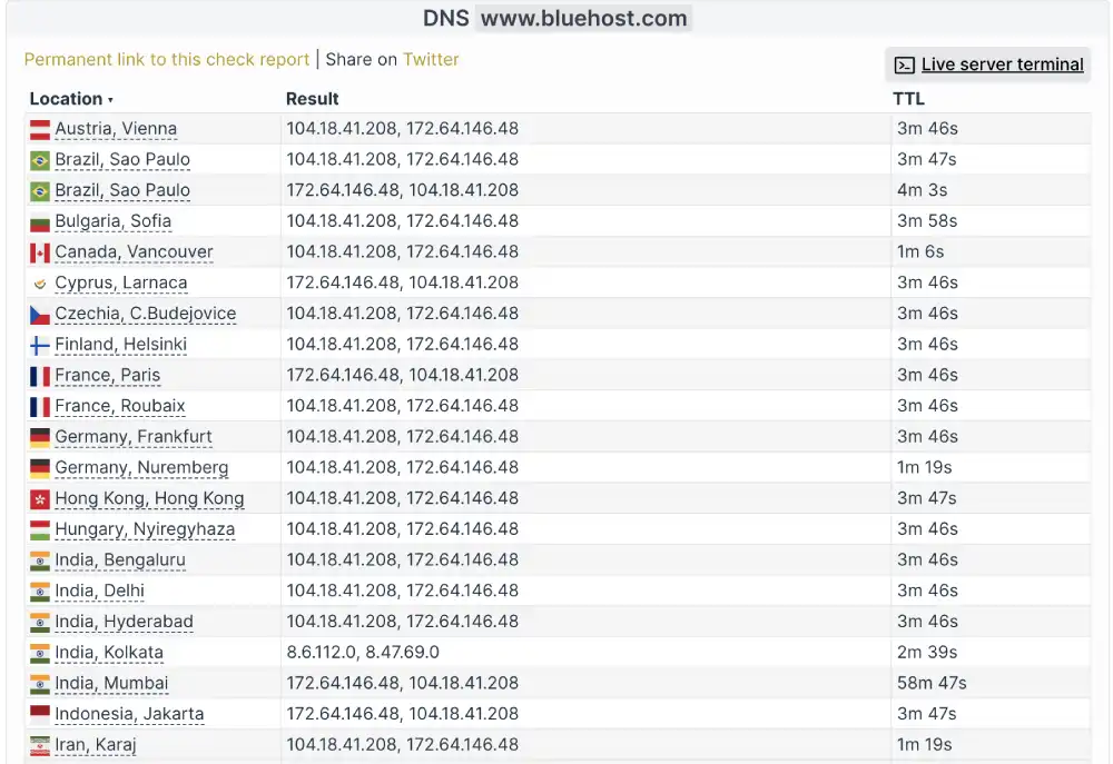 DNS propagation check for Bluehost
