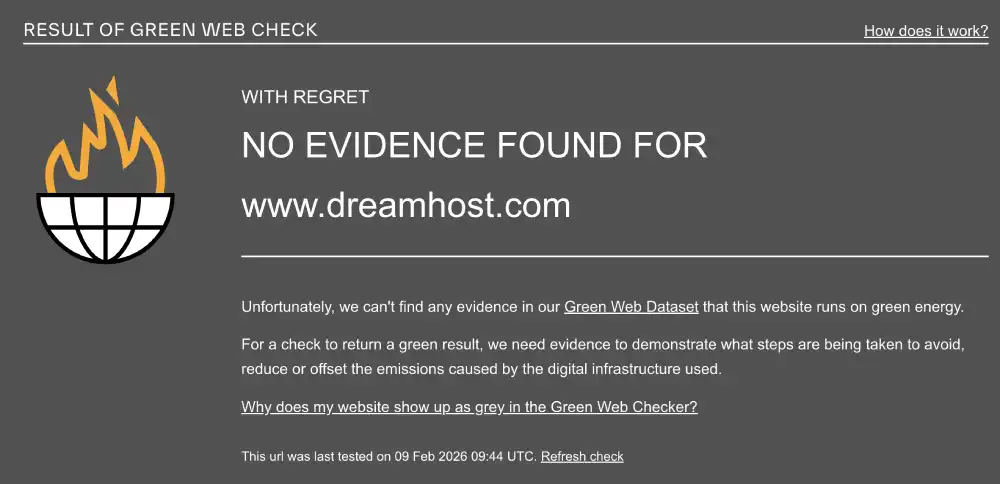 The Green Web Foundation verification for DreamHost