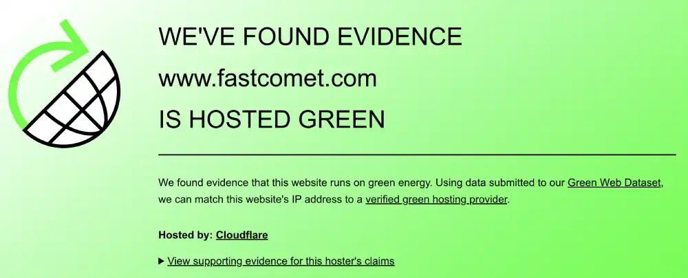 The Green Web Foundation verification for FastComet