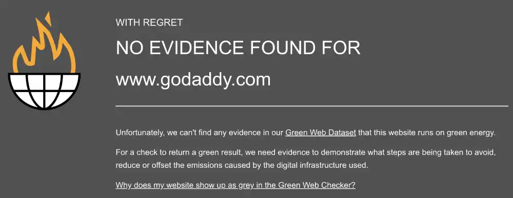The Green Web Foundation verification for GoDaddy