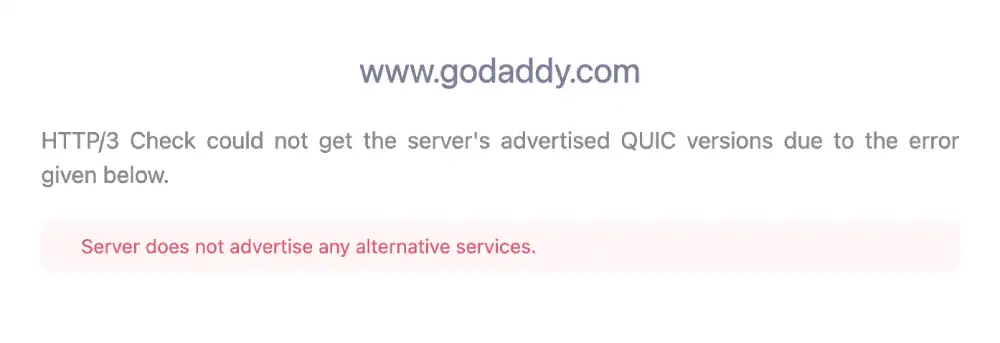 HTTP/3 protocol support test for GoDaddy