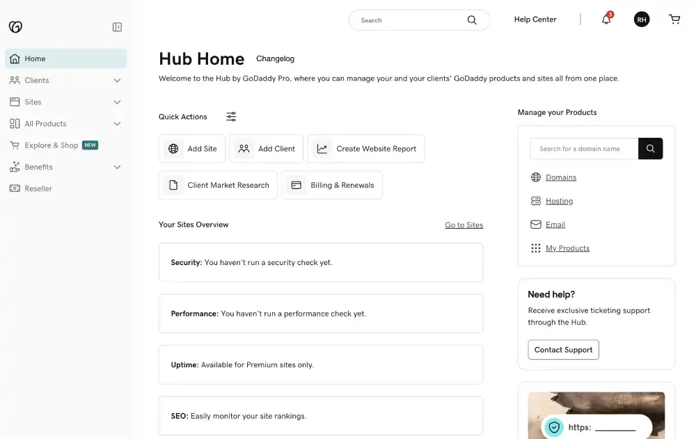 GoDaddy Central Dashboard
