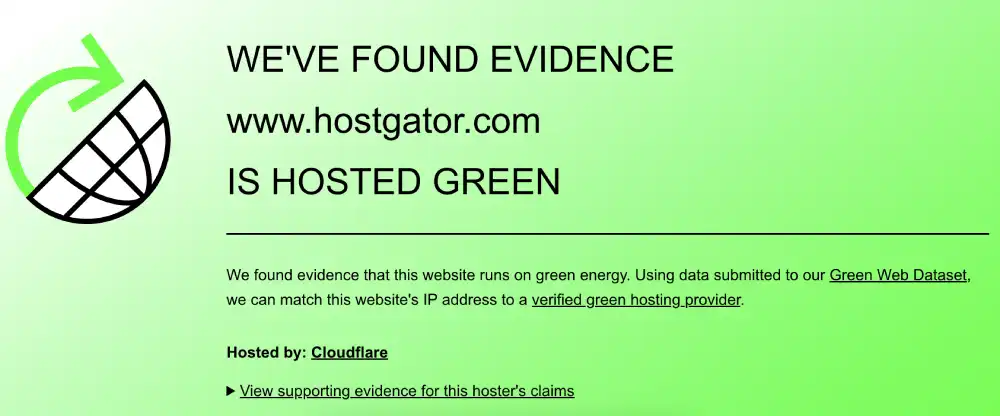 The Green Web Foundation verification for HostGator