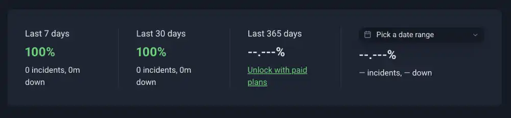 Uptime Robot summary strip for HostGator