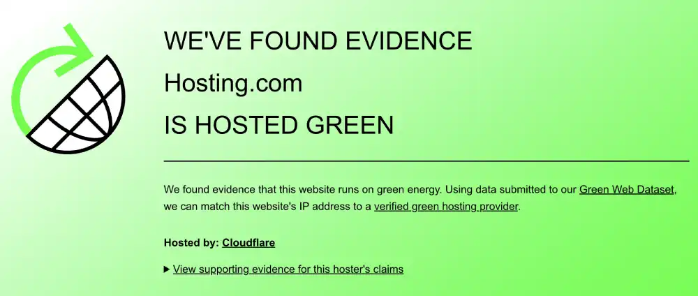The Green Web Foundation verification for Hosting.com