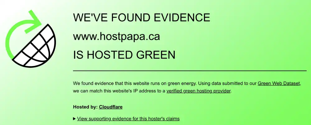 The Green Web Foundation verification for HostPapa