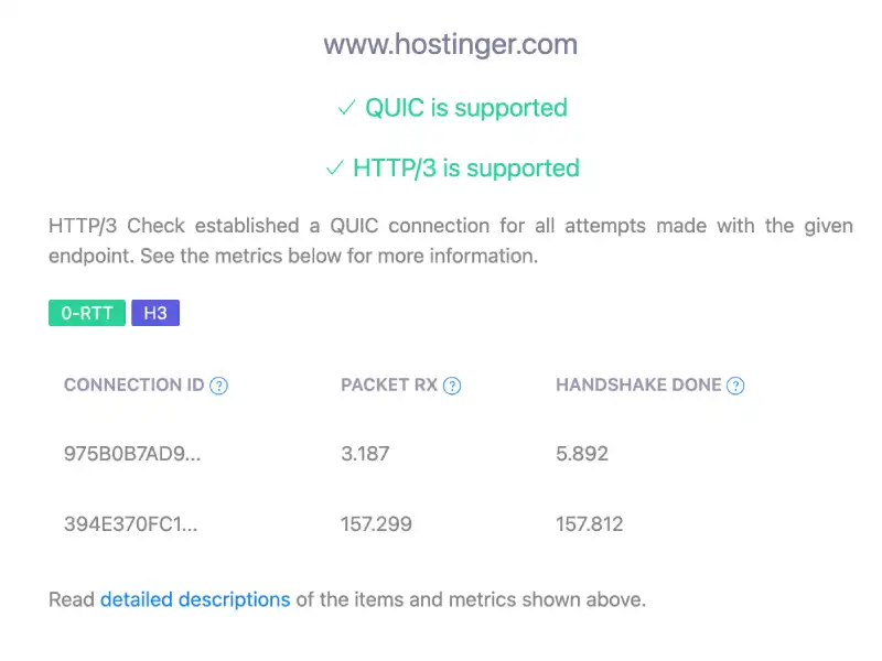 Hostinger HTTP3 and QUIC protocol test