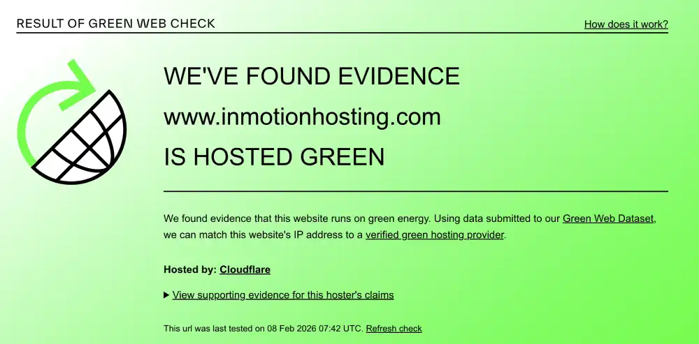 The Green Web Foundation verification for InMotion Hosting