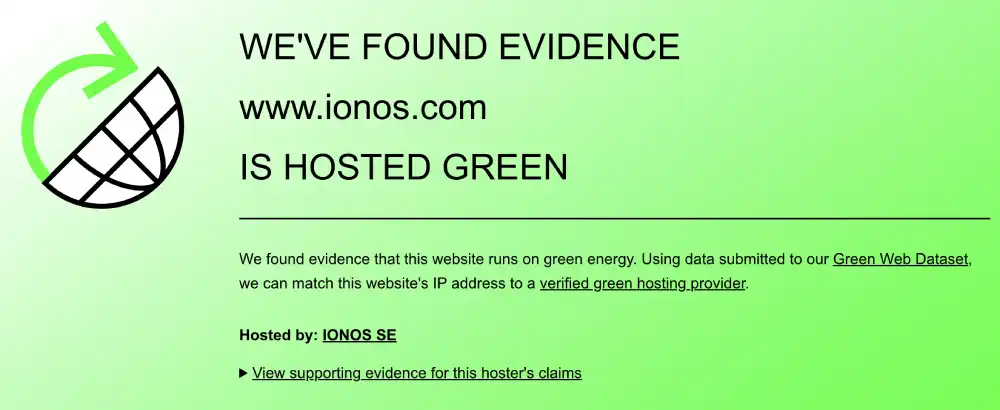 The Green Web Foundation verification for IONOS
