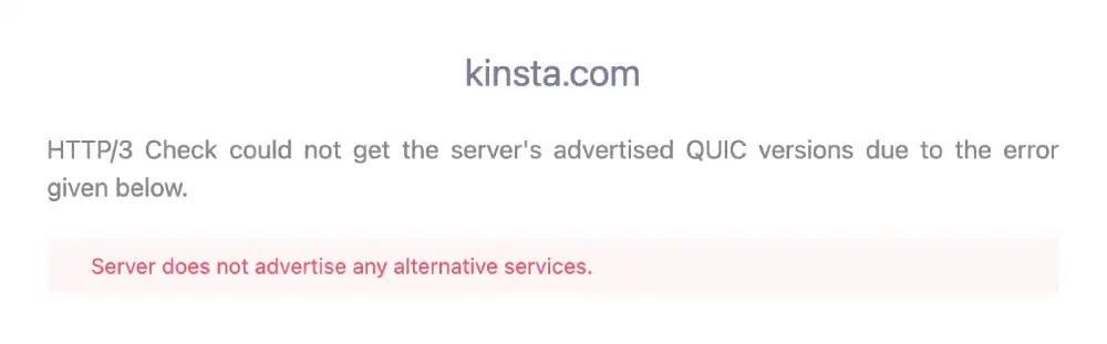 HTTP/3 protocol support test for Kinsta