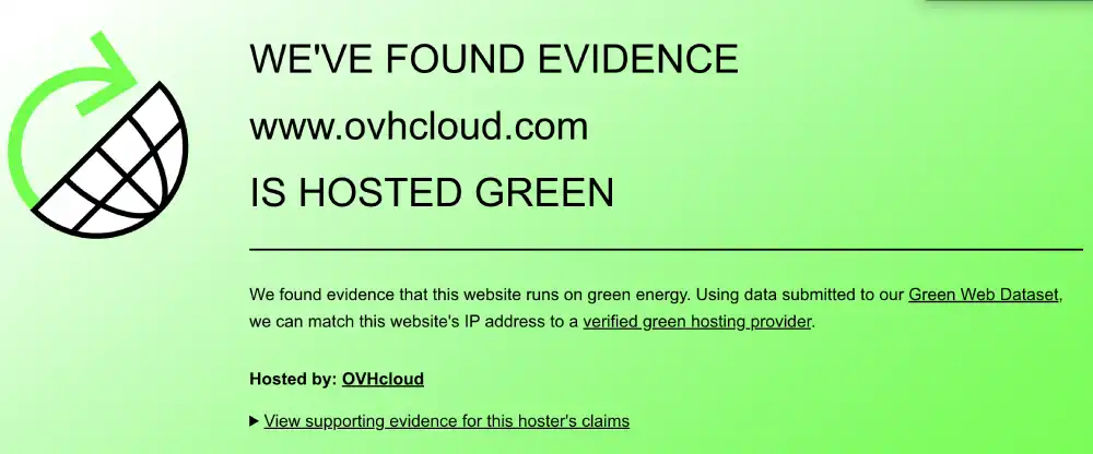 he Green Web Foundation verification for OVHcloud