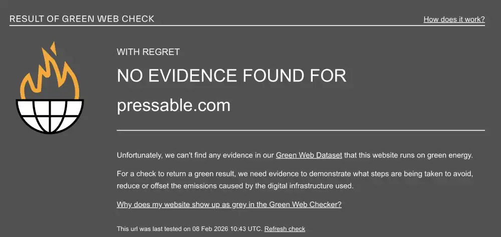 The Green Web Foundation verification for Pressable