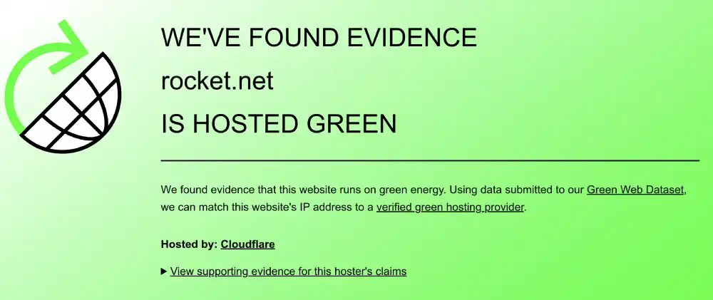 The Green Web Foundation verification for Rocket.net