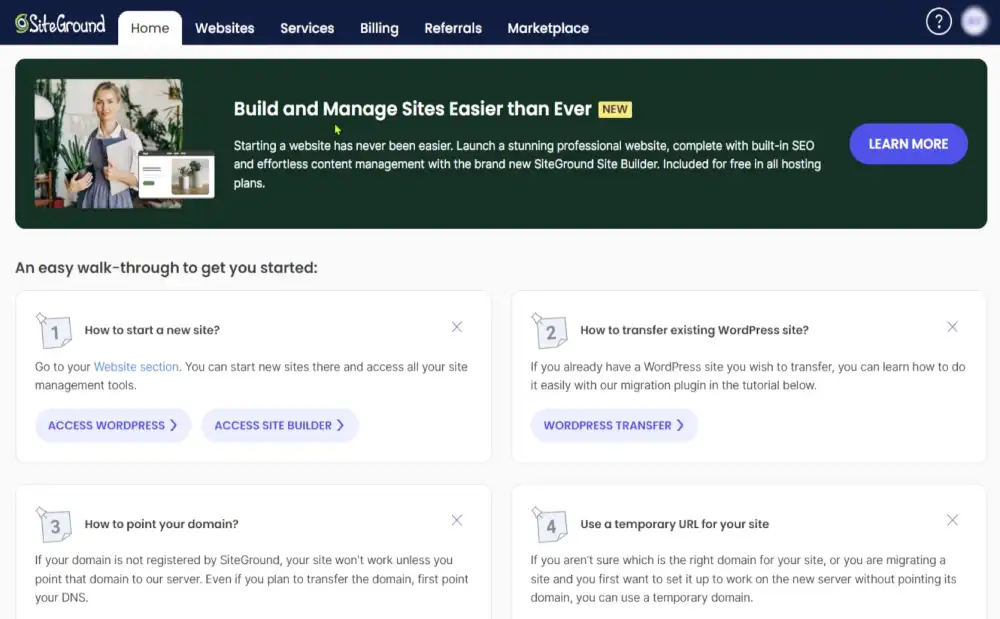 Siteground Site Tools dashboard