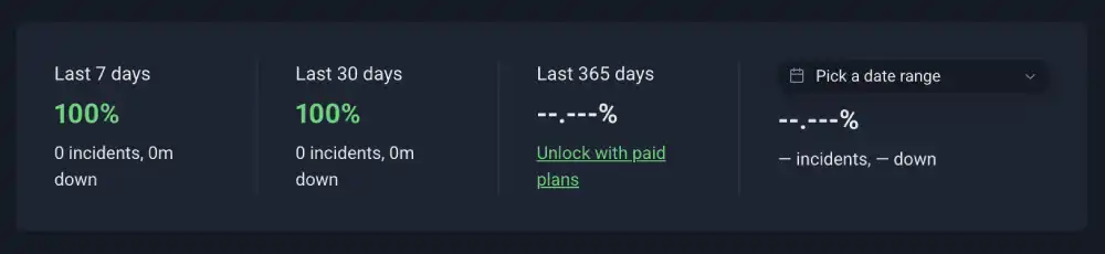 Uptime Robot summary strip for Thamara Cloud