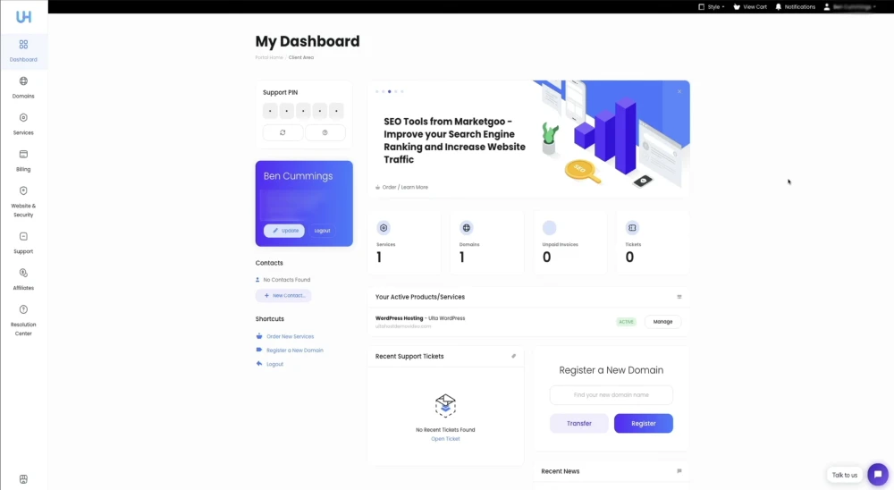 Ultahost Dashboard