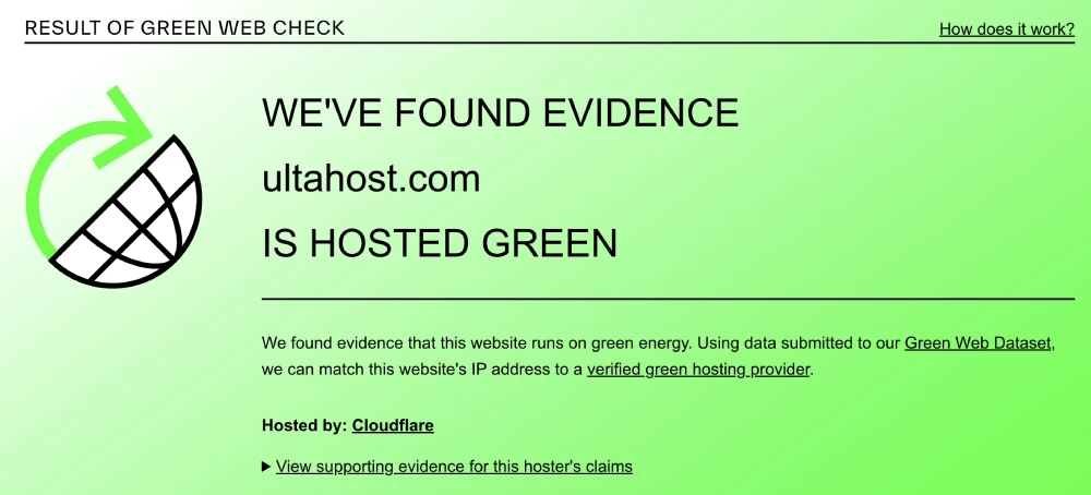 Ultahost Green Web Foundation verification
