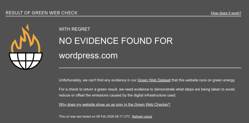 The Green Web Foundation verification for WordPress.com