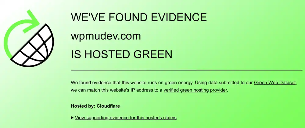 The Green Web Foundation verification for WPMU DEV