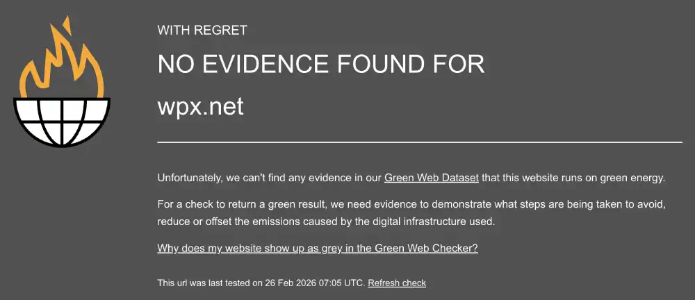 The Green Web Foundation verification for WPX