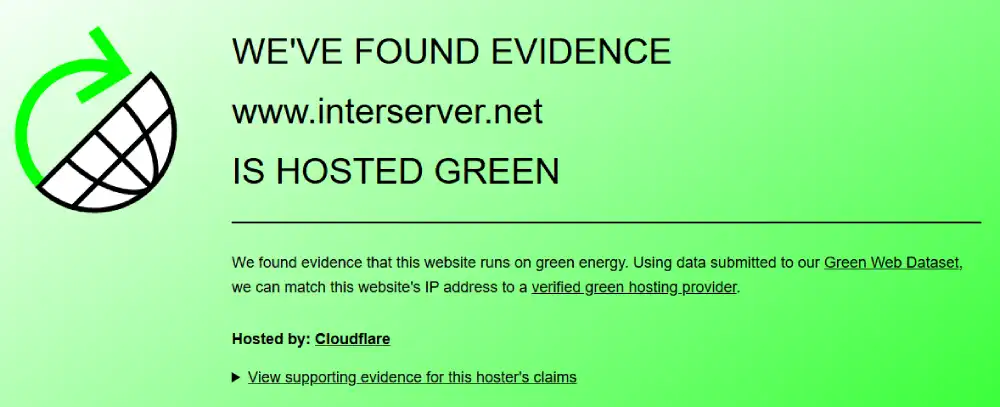 The Green Web Foundation verification for InterServer