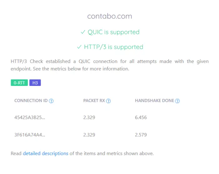 Contabo HTTP3 and QUIC protocol test