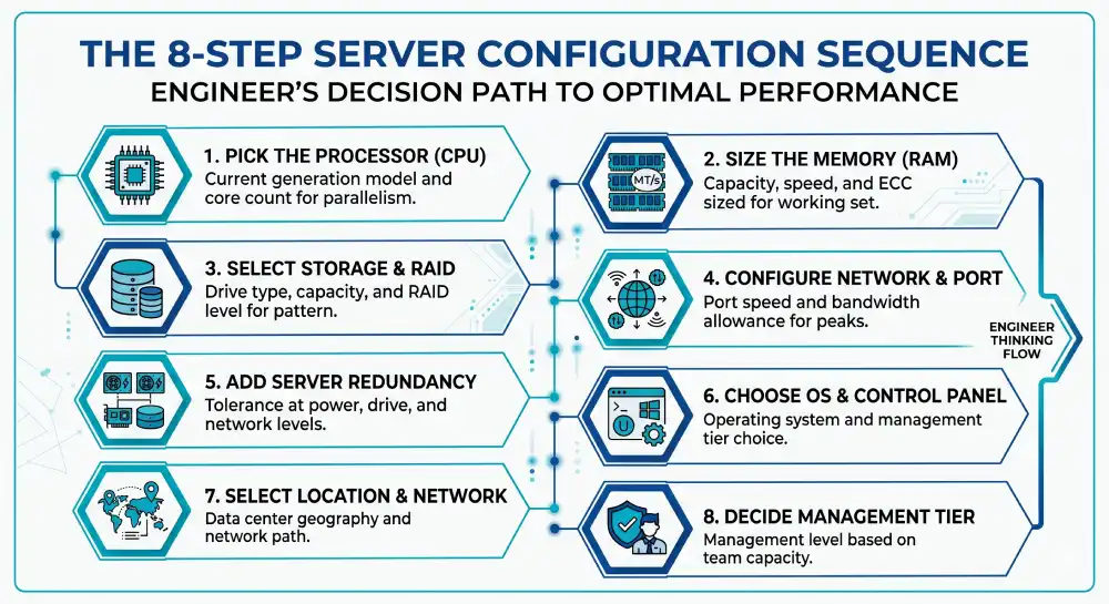 8-step server configuration sequence for optimal performance.