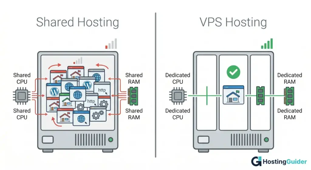shared hosting vs vps hosting difference