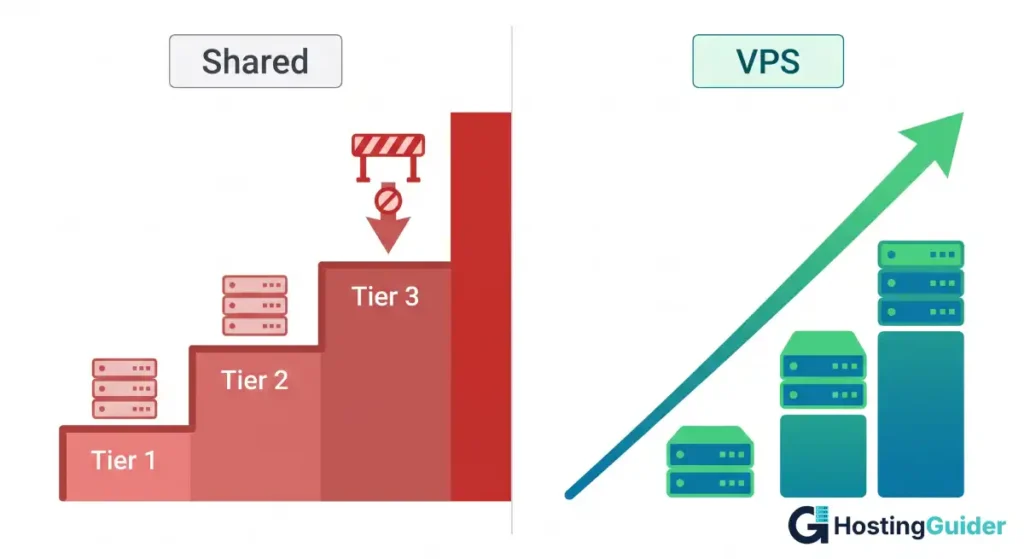 shared hosting vs vps scalability upgrade path comparison