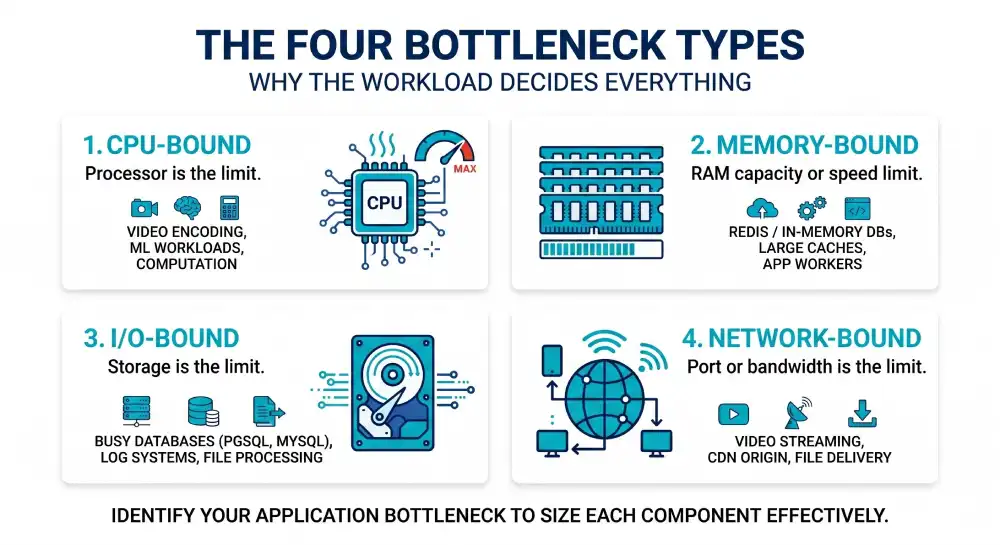 Types of server performance bottlenecks.
