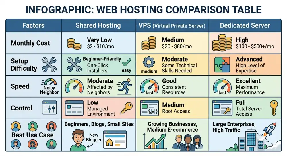 shared hosting vs vps vs dedicated server comparison