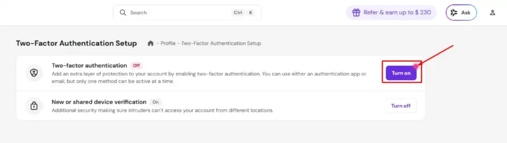 Turnning on Two-Factor Authentication