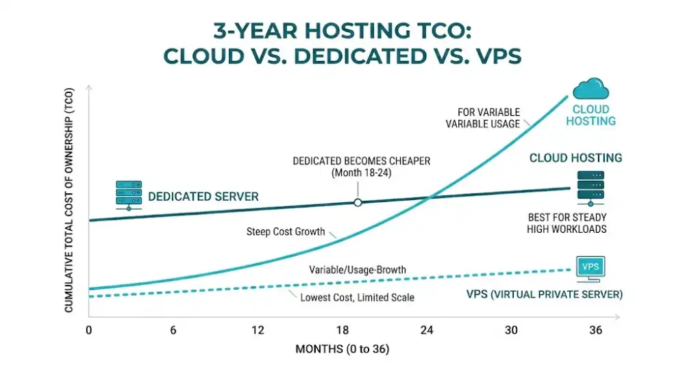 Cloud vs dedicated server 3-year cost comparison