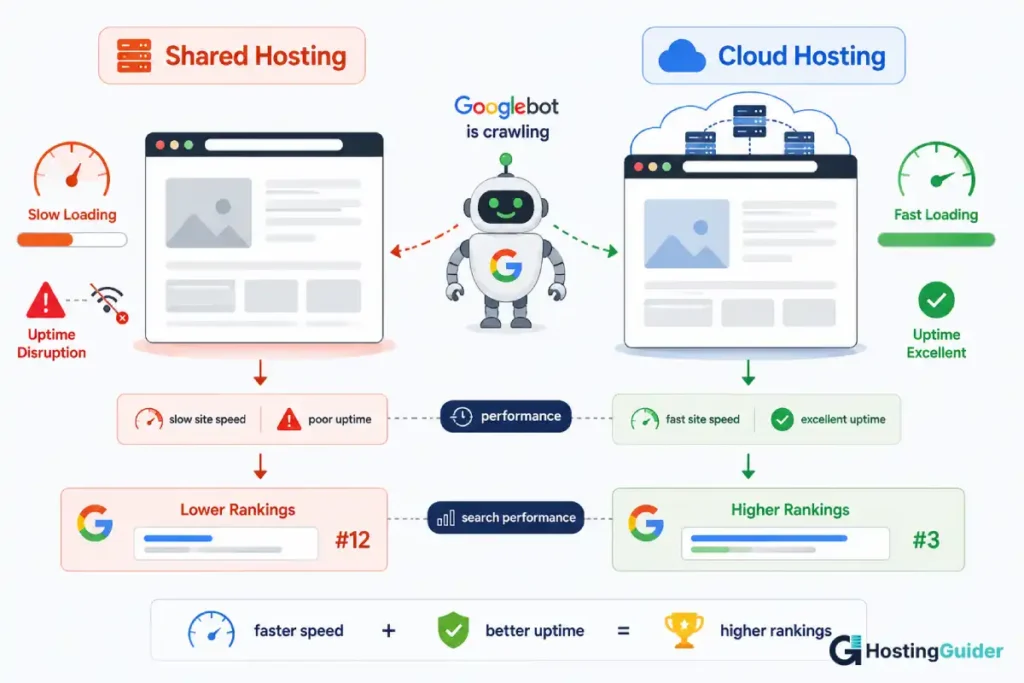 cloud hosting vs shared hosting seo impact