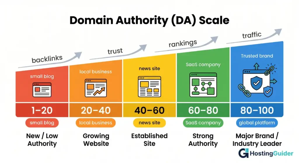 domain authority scale 1 to 100 infographic