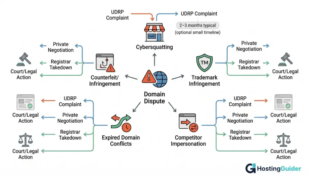 domain dispute types and resolution process infographic
