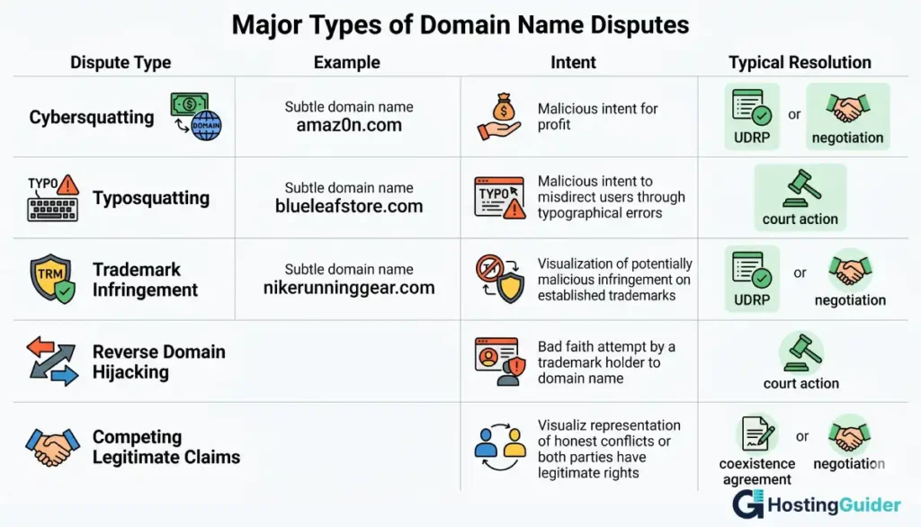 types of domain name disputes comparison chart