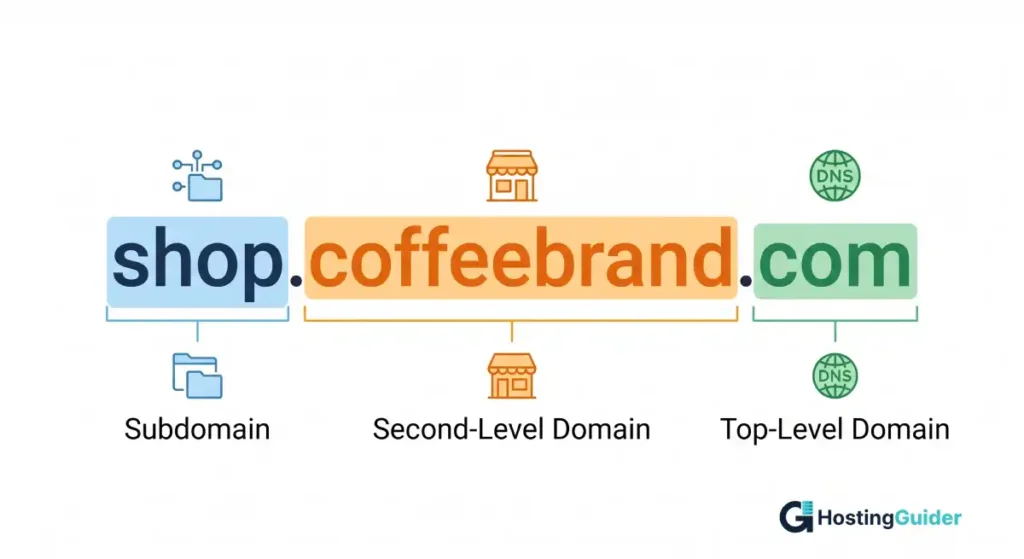 domain name anatomy subdomain second level tld