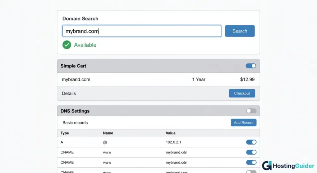 domain registrar dashboard search buy dns settings