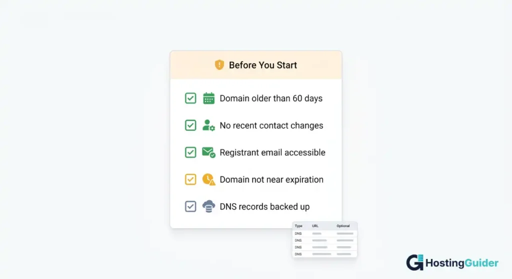domain transfer pre check checklist infographic