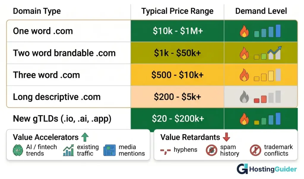 domain valuation price ranges and demand chart