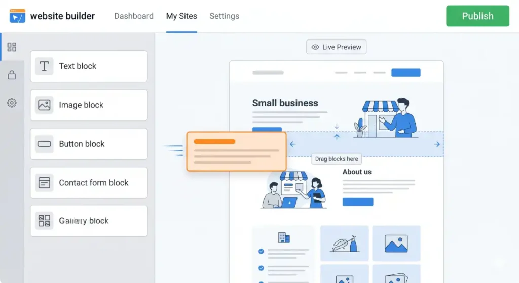 drag and drop website builder editor interface