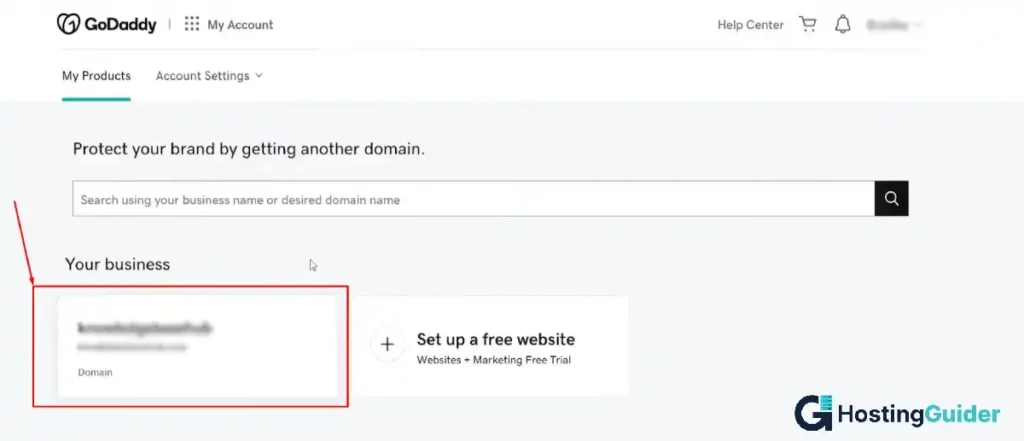 godaddy my products page showing domain card