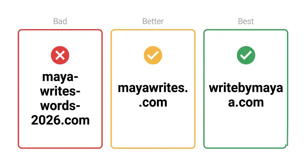 good vs bad domain name examples comparison
