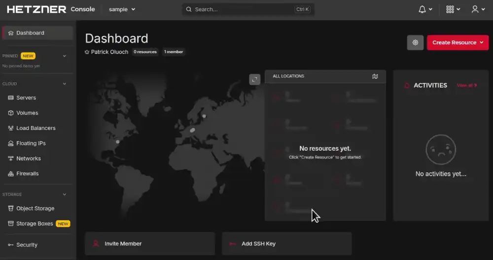 Hetzner cloud console dashboard interface