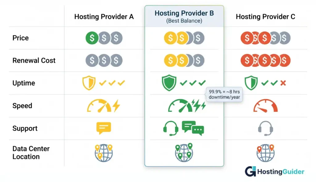 web hosting plan comparison checklist infographic