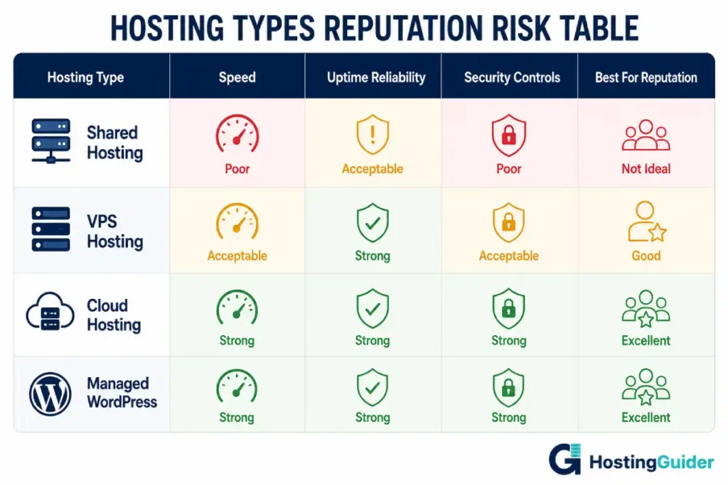 hosting types reputation risk comparison table